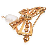 Antique 20k Yellow Gold Bow Brooch With Floral Details and Pearl