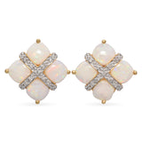 14k Yellow Gold Diamond and Opal Stud Earrings