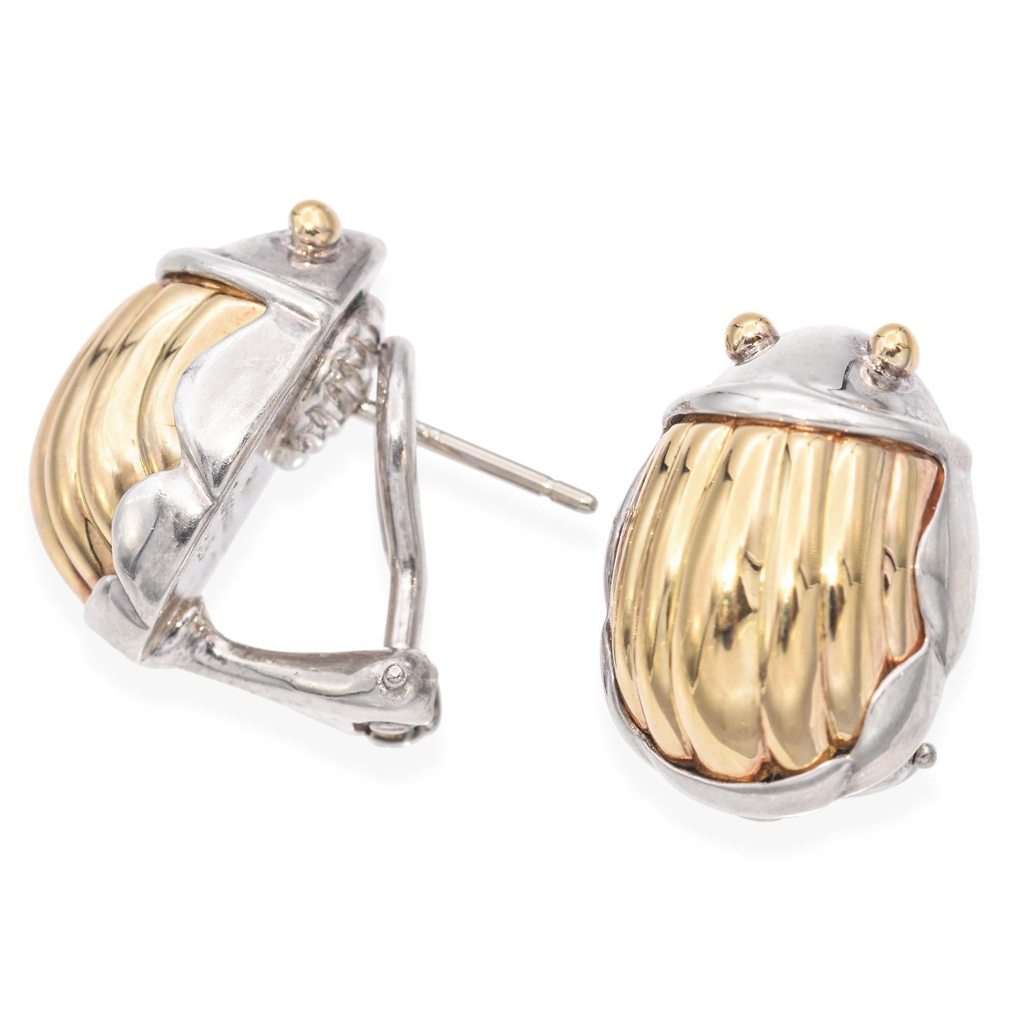 1993 Tiffany and Co. 18K Yellow Gold and Sterling Silver Scarab Beetle Earrings