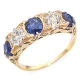 Antique Edwardian 16k Yellow Gold Sapphire and Diamond Five Stone Ring