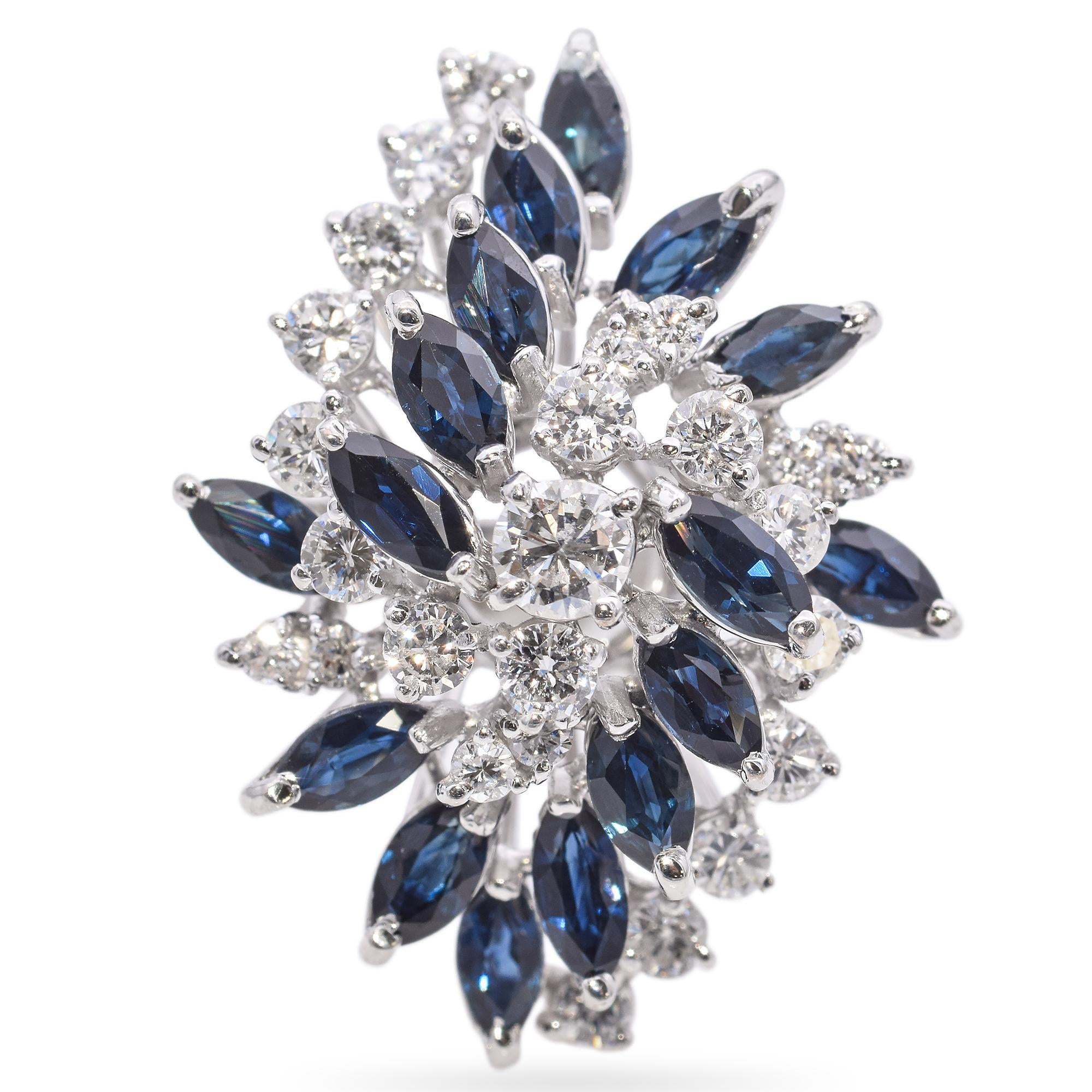 Vintage White Gold Sapphire and Diamond Cluster Ring