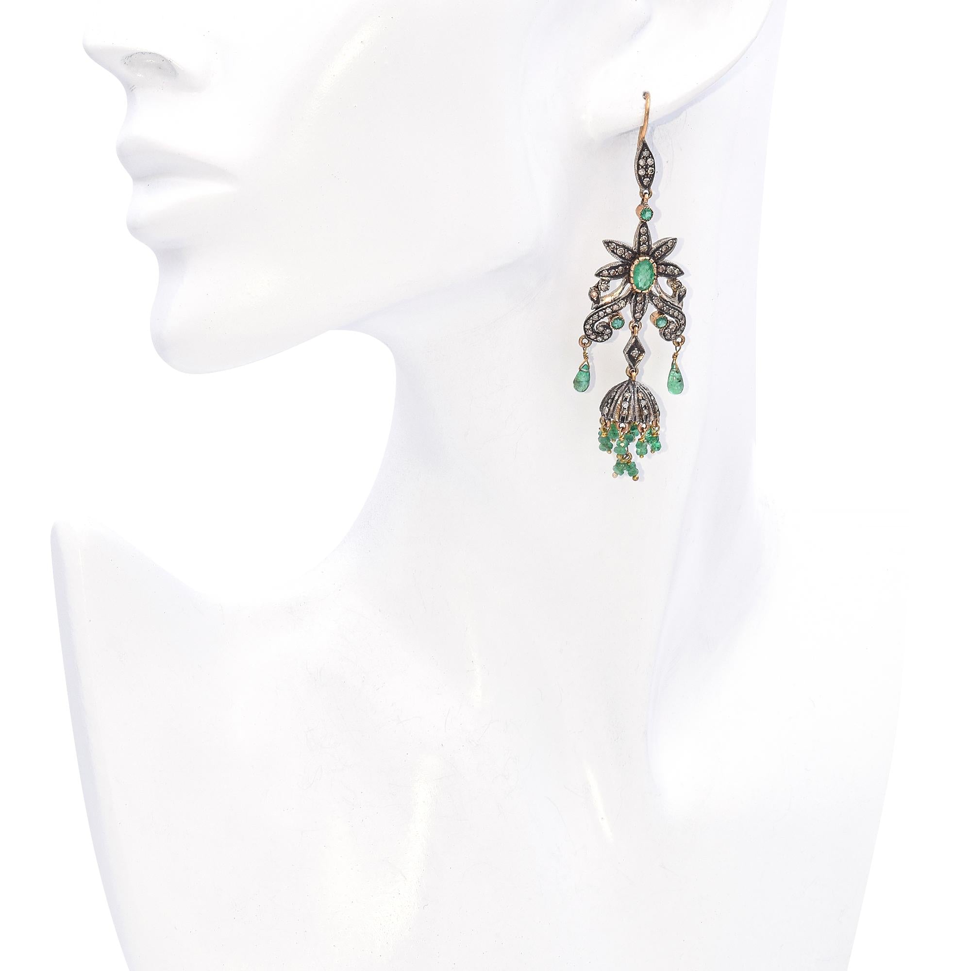 Vintage Emerald and Diamond Chandelier Drop Earrings