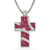 Nini Collection 18k White Gold Ruby and Diamond Cross Pendant