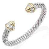 David Yurman Sterling Silver and 14K Yellow Gold Cable Cuff Bangle Bracelet