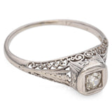 Vintage 14K White Gold 0.11 Ct. Old Euro Diamond Filigree Engagement Ring