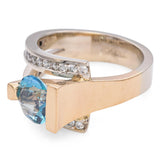 Frank Reubel 14K Yellow Gold Blue Topaz & 0.39 TCW Diamond Channel Set Ring