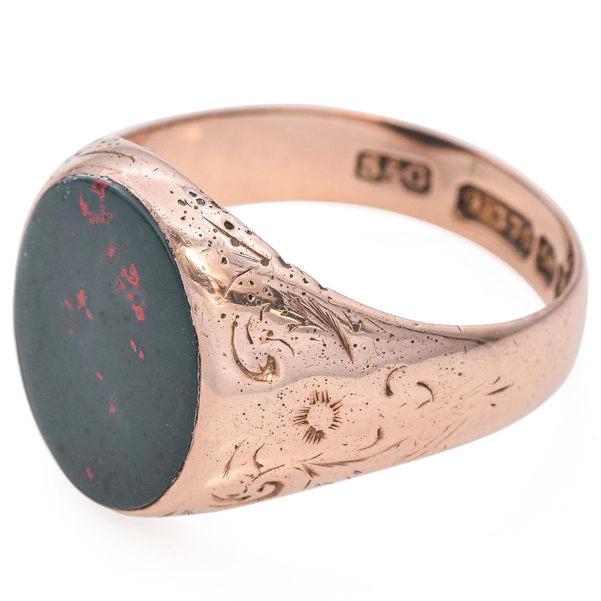 Antique 9k Rose Gold Bloodstone Signet Ring