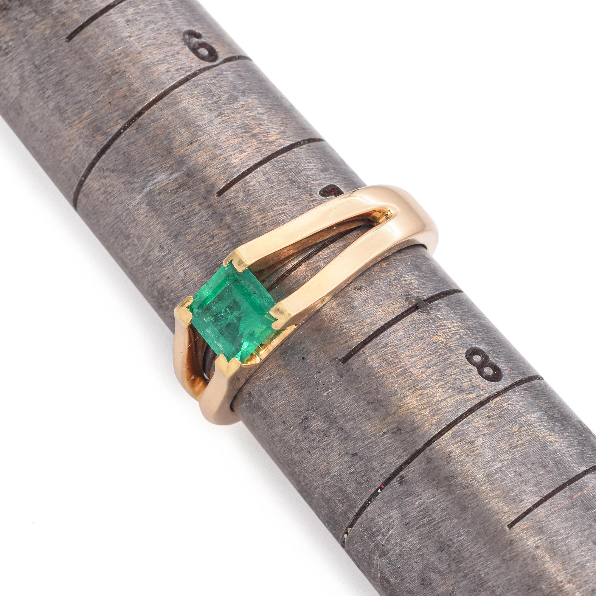 18K Yellow Gold 0.72 Ct. Square Cut Emerald Split Shank Ring