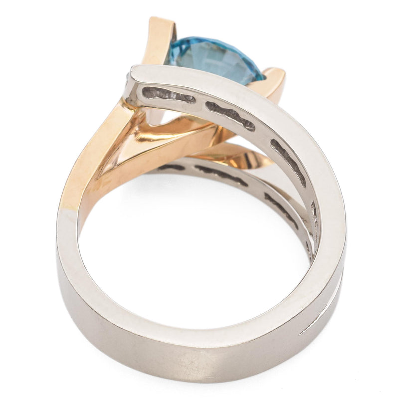 Frank Reubel 14K Yellow Gold Blue Zircon & 0.39 TCW Diamond Channel Set Ring