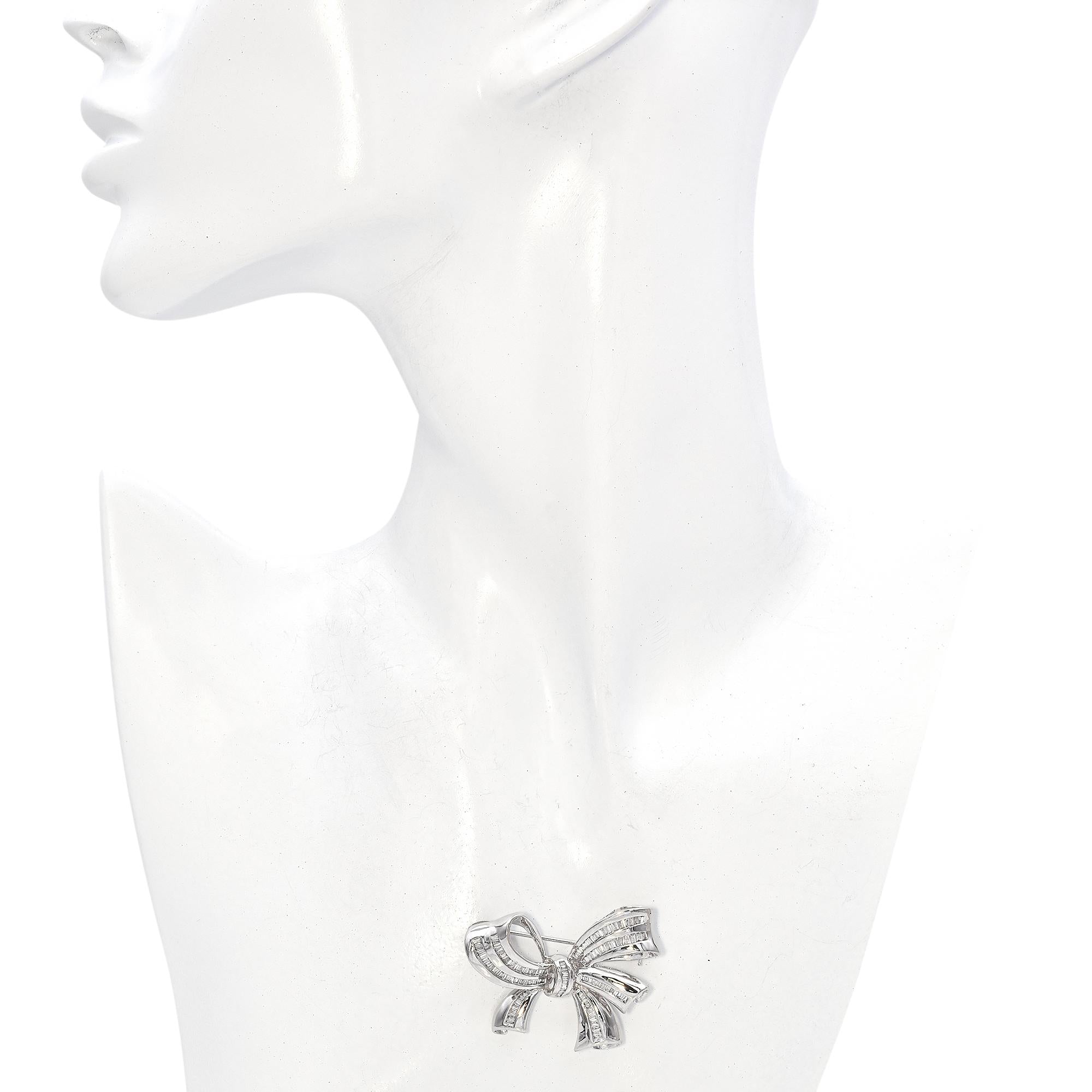 14k White Gold 1 TCW Diamond Bow Brooch