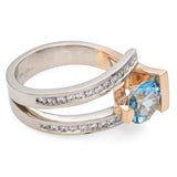 Frank Reubel 14K Yellow Gold Blue Topaz & 0.39 TCW Diamond Channel Set Ring