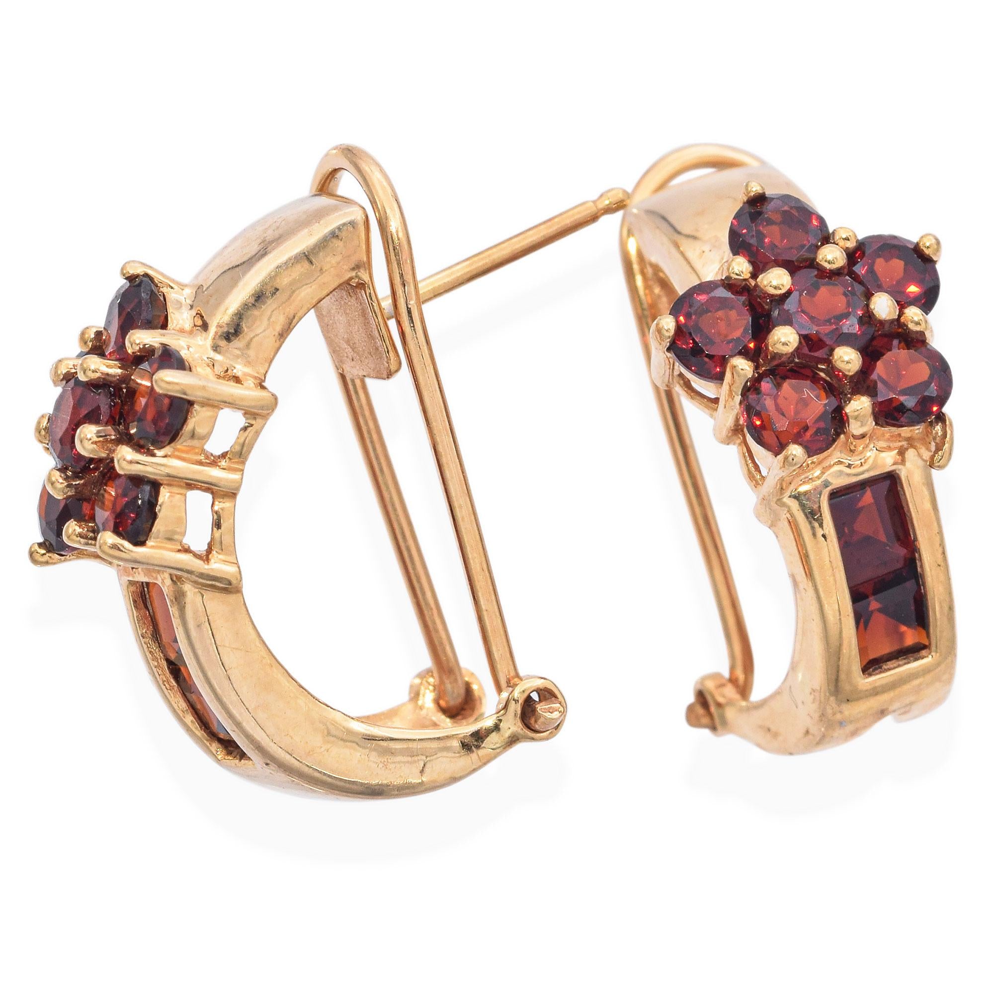 14K Yellow Gold 2.4 TCW Garnet Half-Hoop Omega Back Earrings