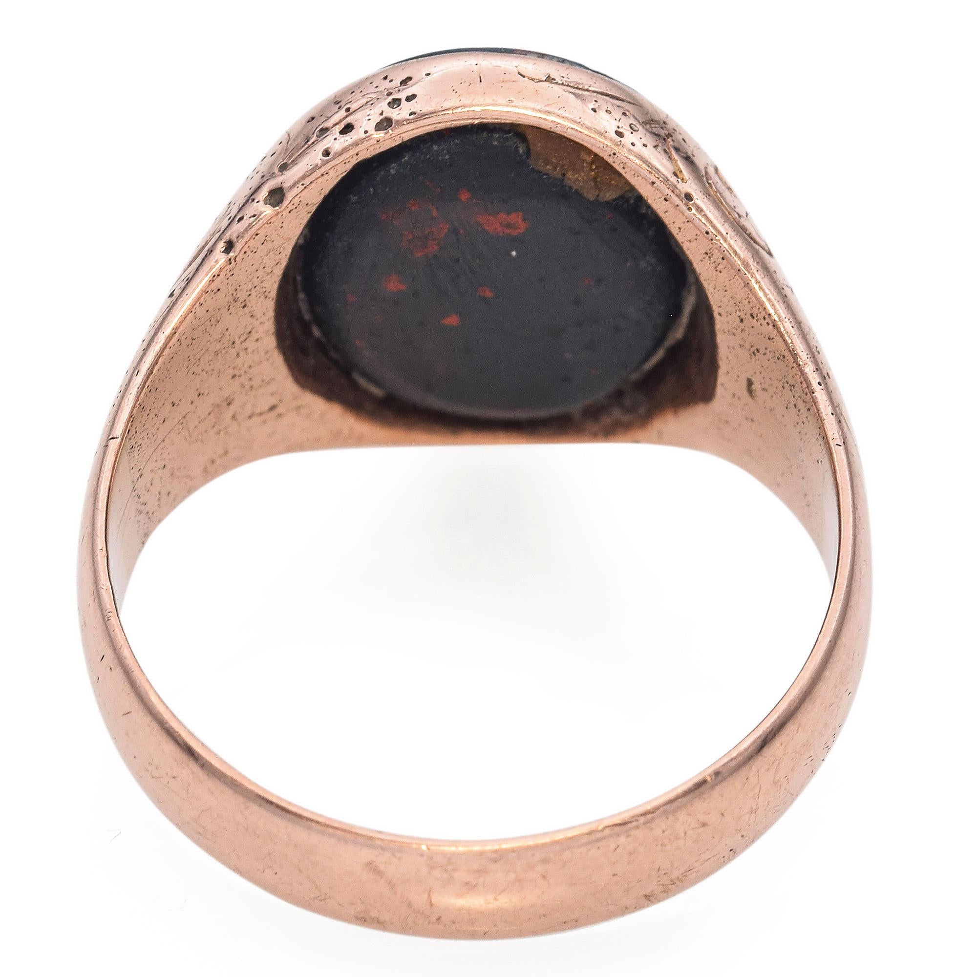 Antique 9k Rose Gold Bloodstone Signet Ring