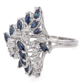 Vintage White Gold Sapphire and Diamond Cluster Ring