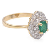 14K Yellow Gold 0.42 Ct. Emerald and Diamond Halo Cocktail Ring