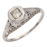 Vintage 14K White Gold 0.11 Ct. Old Euro Diamond Filigree Engagement Ring