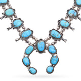 Vintage Silver Navajo Turquoise Squash Blossom Necklace