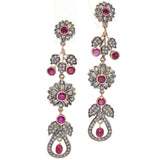 Vintage Ruby and Diamond Floral Drop Earrings