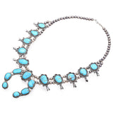 Vintage Silver Navajo Turquoise Squash Blossom Necklace