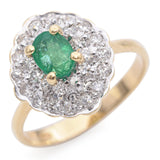 14K Yellow Gold 0.42 Ct. Emerald and Diamond Halo Cocktail Ring