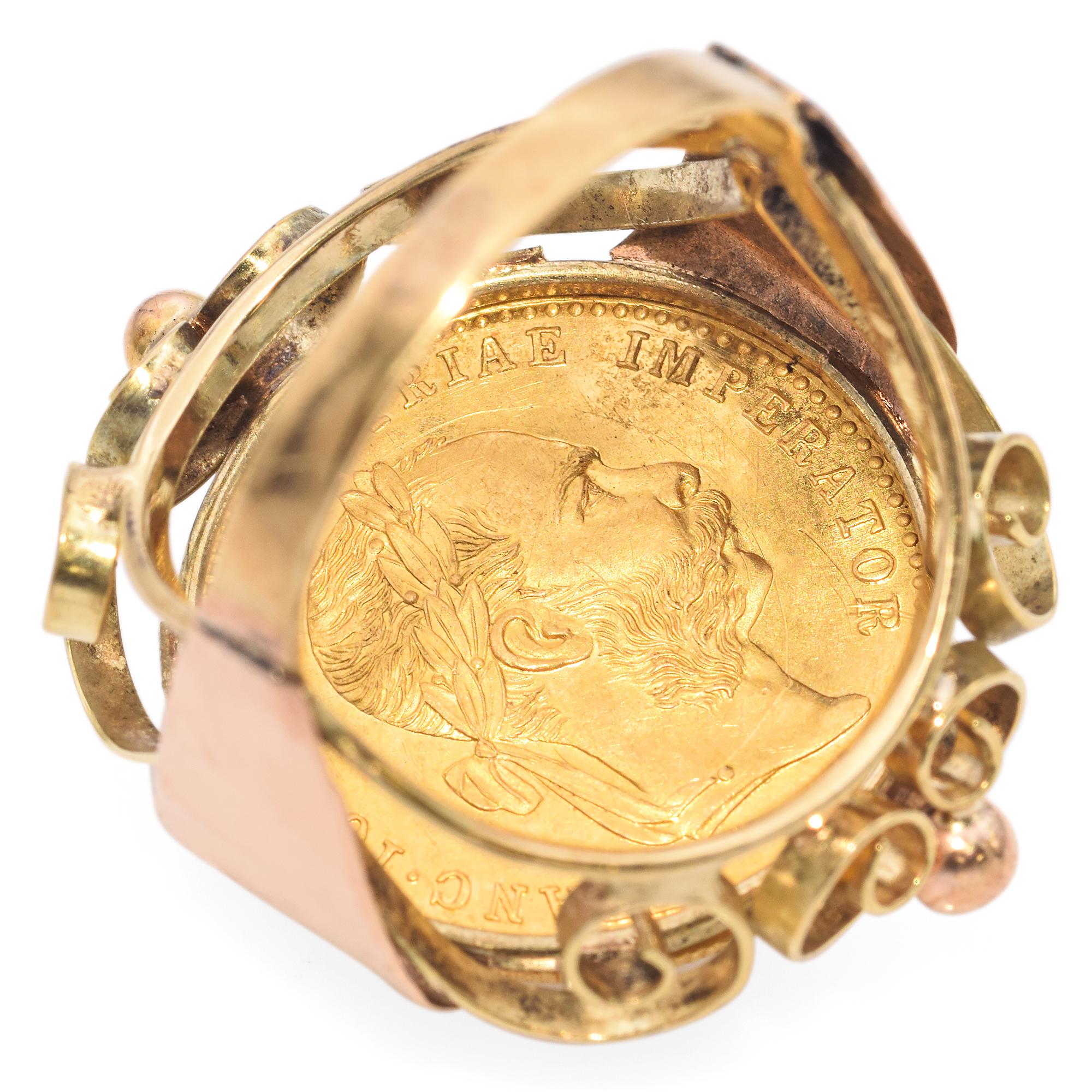 Vintage 14K Gold Ring with 24K Austrian 1 Ducat Gold Coin