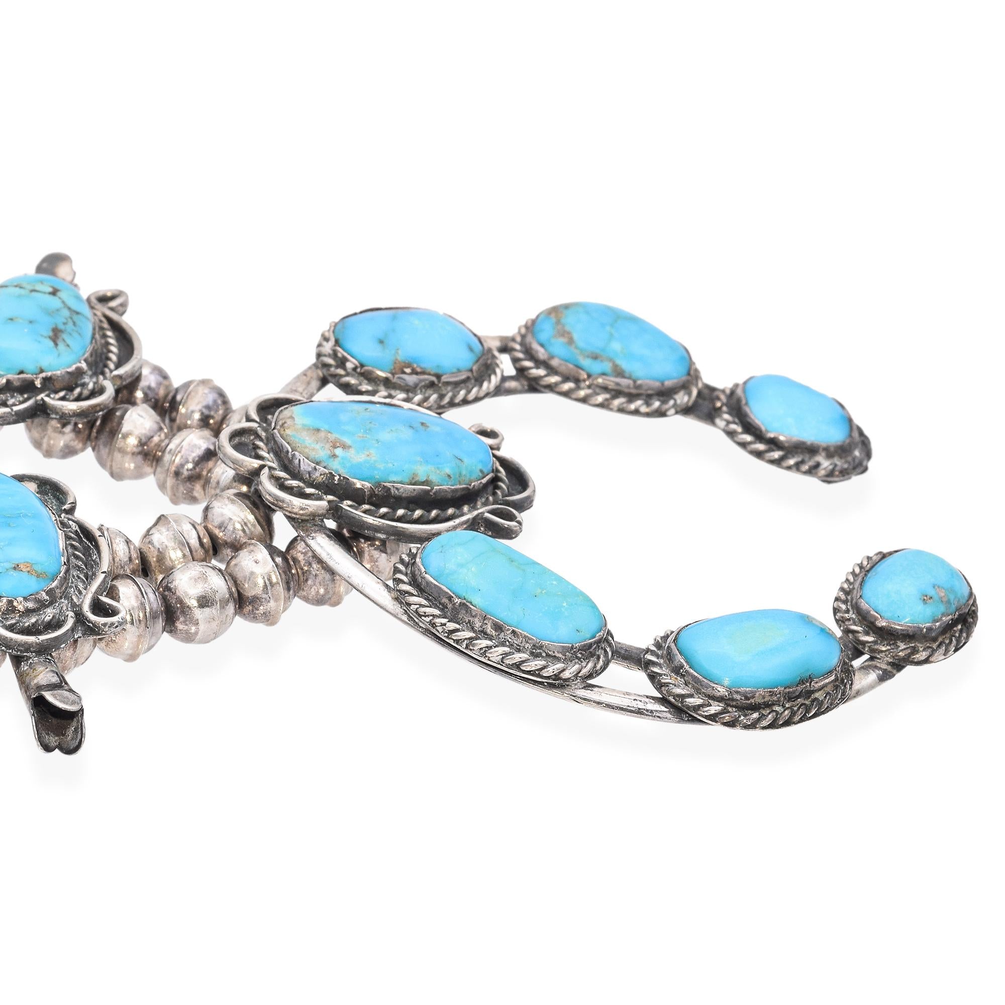 Vintage Silver Navajo Turquoise Squash Blossom Necklace