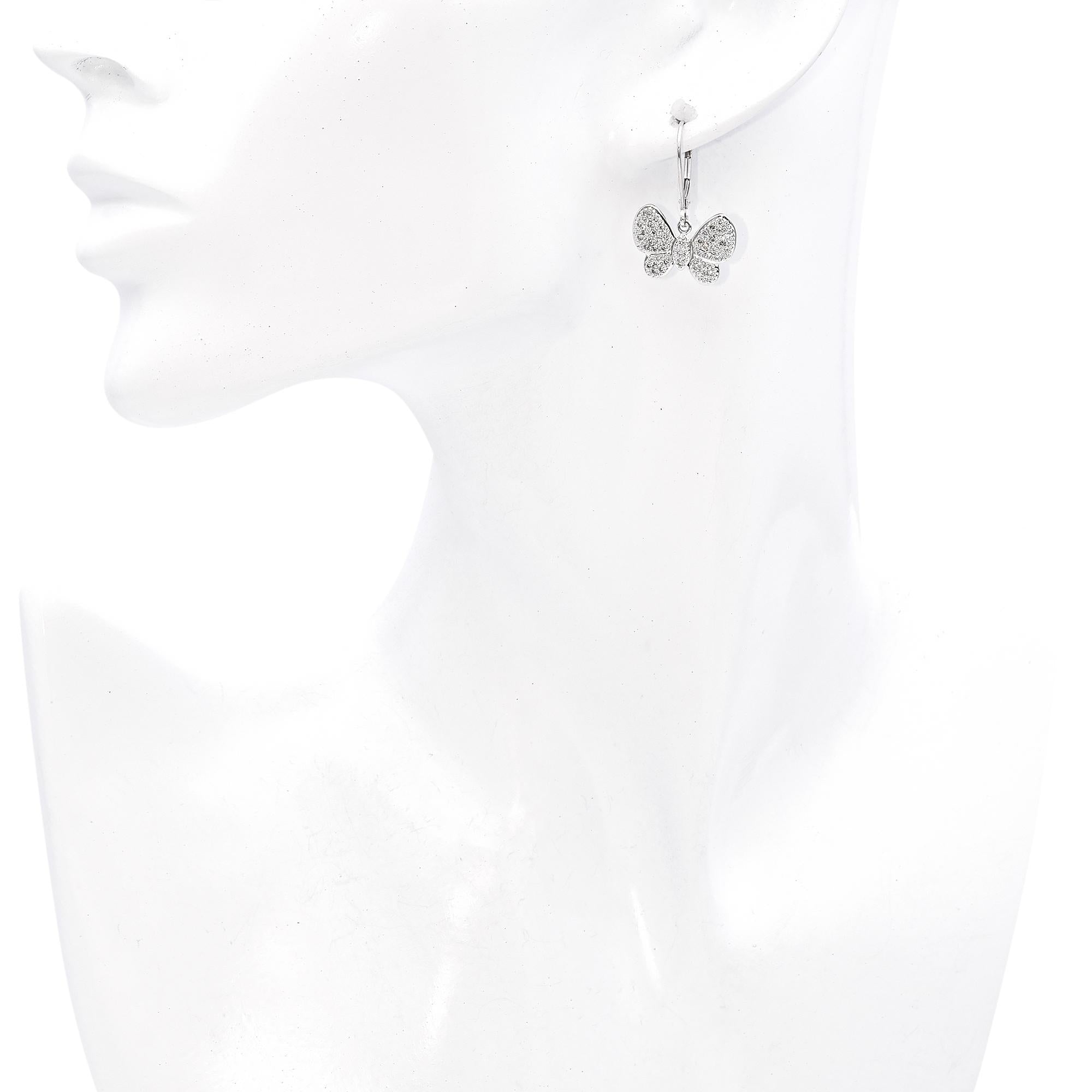 14K White Gold 1.29 TCW Diamond Butterfly Dangle Earrings