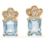 18K Yellow Gold 1.66 TCW Aquamarine and Diamond Stud Earrings