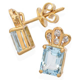 18K Yellow Gold 1.66 TCW Aquamarine and Diamond Stud Earrings