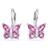 14K White Gold Pink Topaz Butterfly Earrings