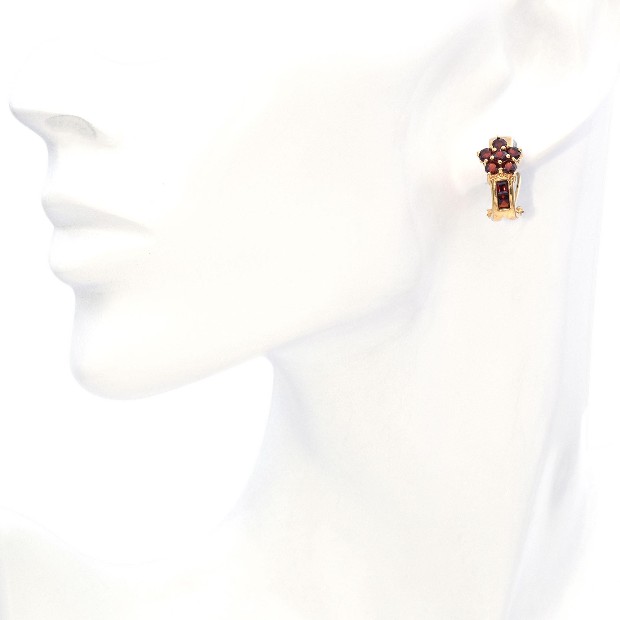 14K Yellow Gold 2.4 TCW Garnet Half-Hoop Omega Back Earrings