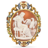 Antique Enthroned Zeus With His Eagle Yellow Gold and Enamel Cameo Brooch