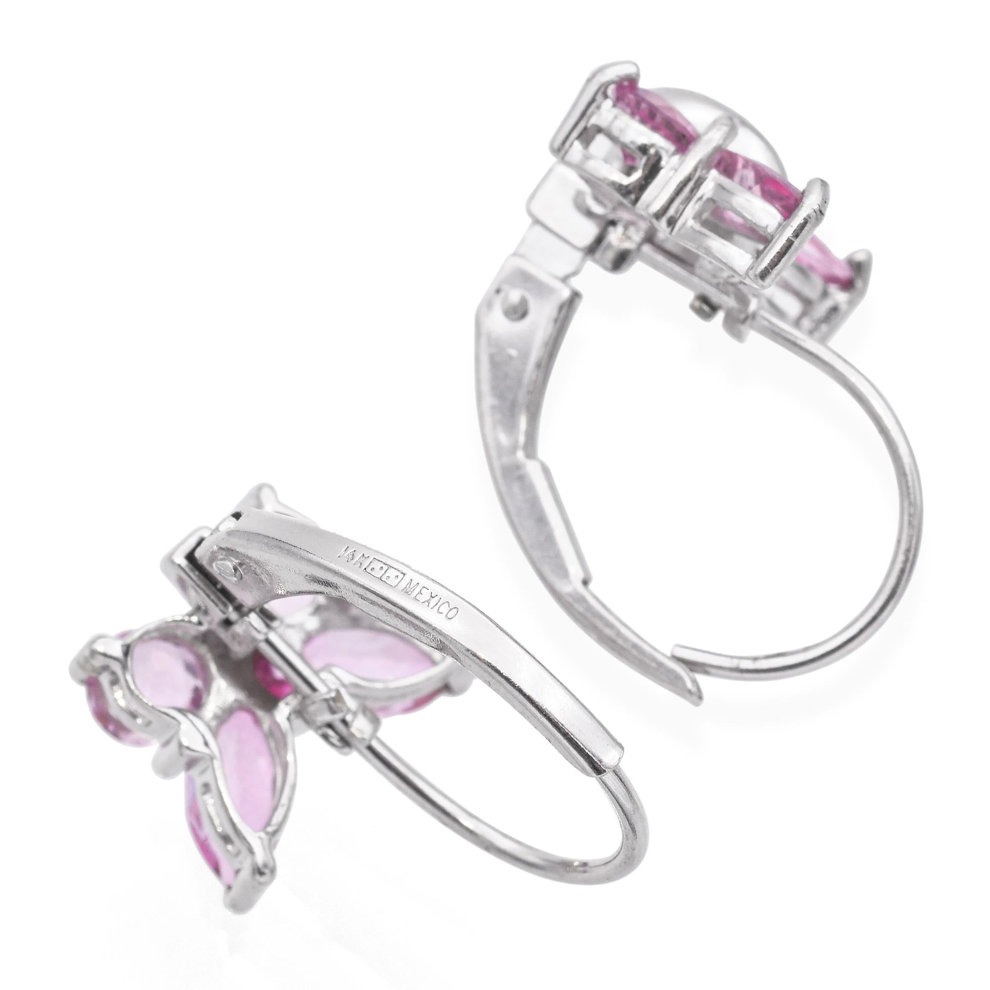 14K White Gold Pink Topaz Butterfly Earrings