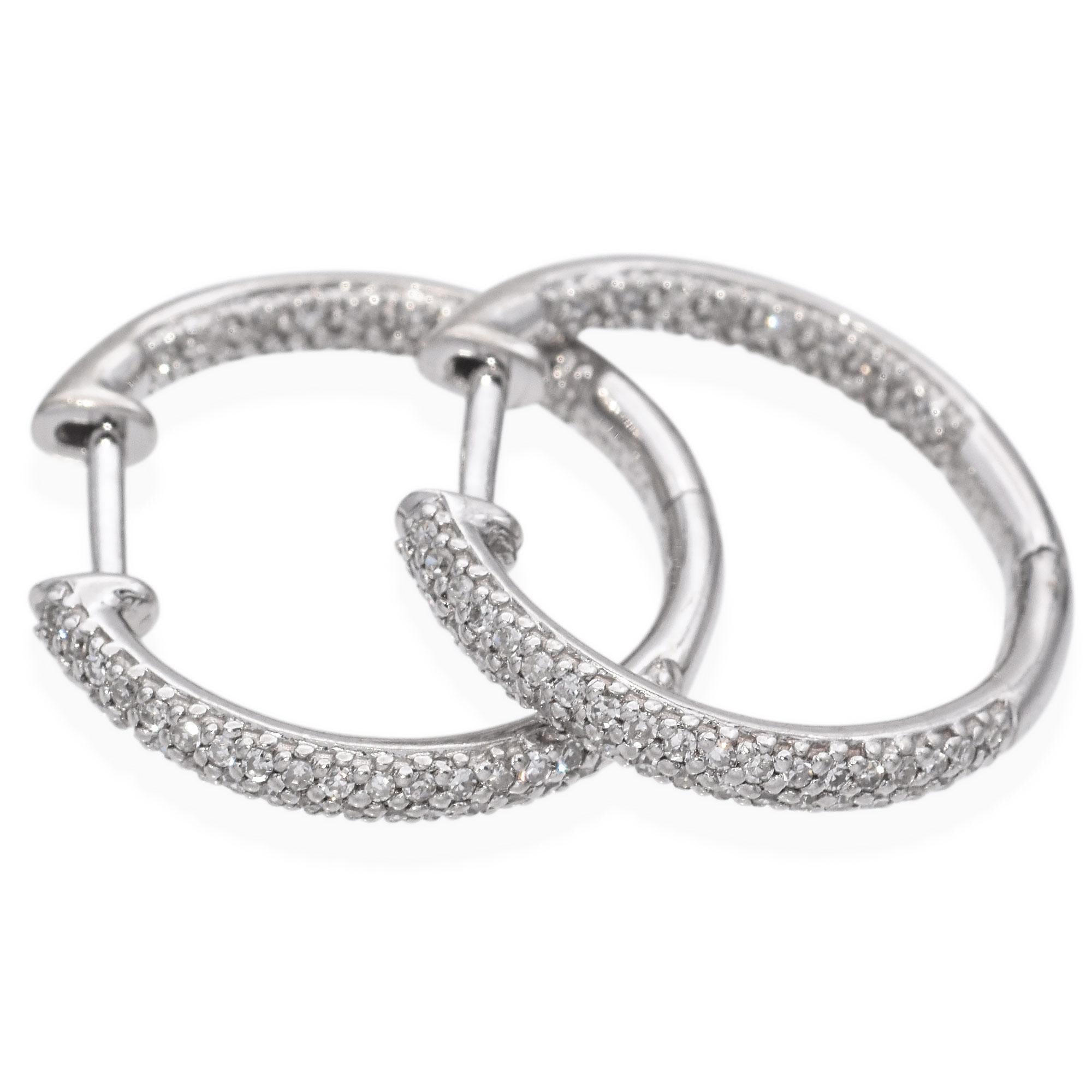 14K White Gold Inside Out 0.53 TCW Diamond Hoop Earrings