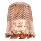 Antique 10K Rose Gold Engraved M.L.B Size 8 Ornate Sewing Thimble