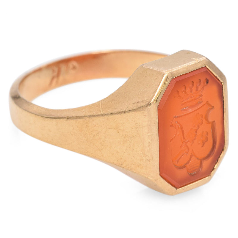 Antique Yellow Gold Carnelian Intaglio Signet Ring