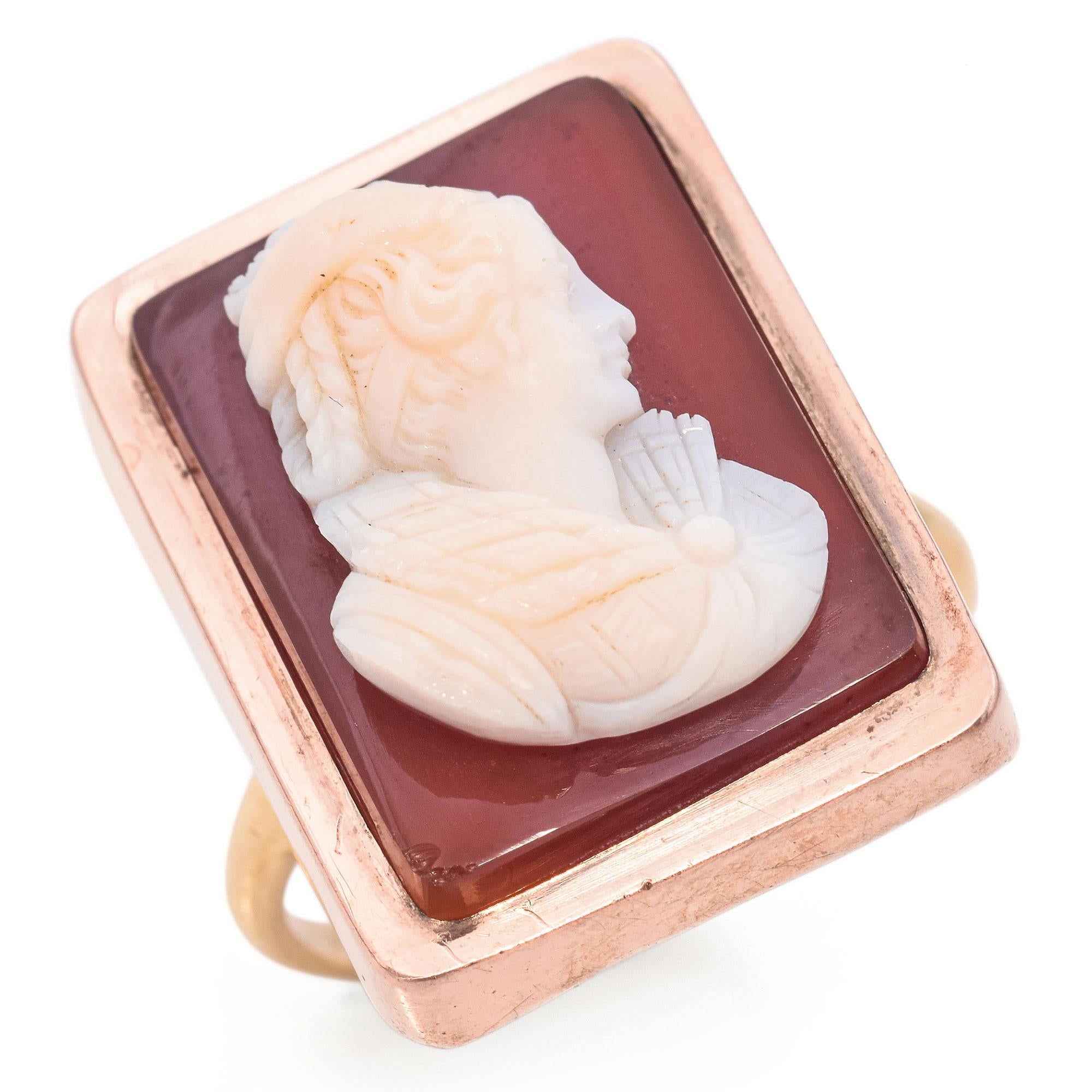 Antique Rose Gold Hardstone Cameo Ring