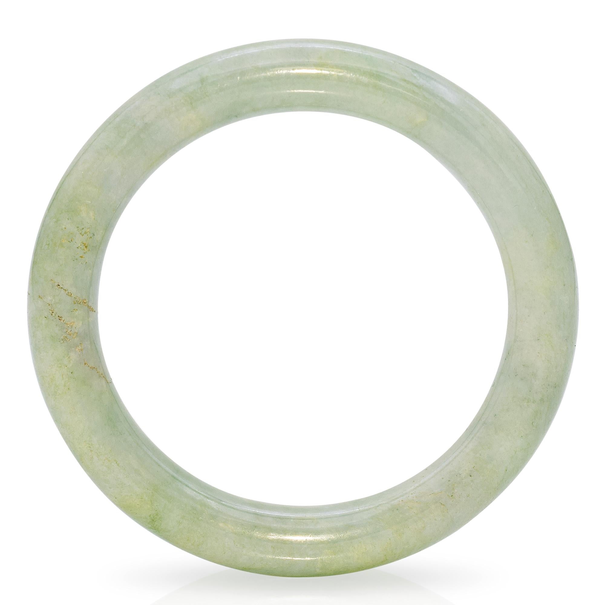 1920s Mottled Green Light Gray Jadeite Jade Bangle Bracelet