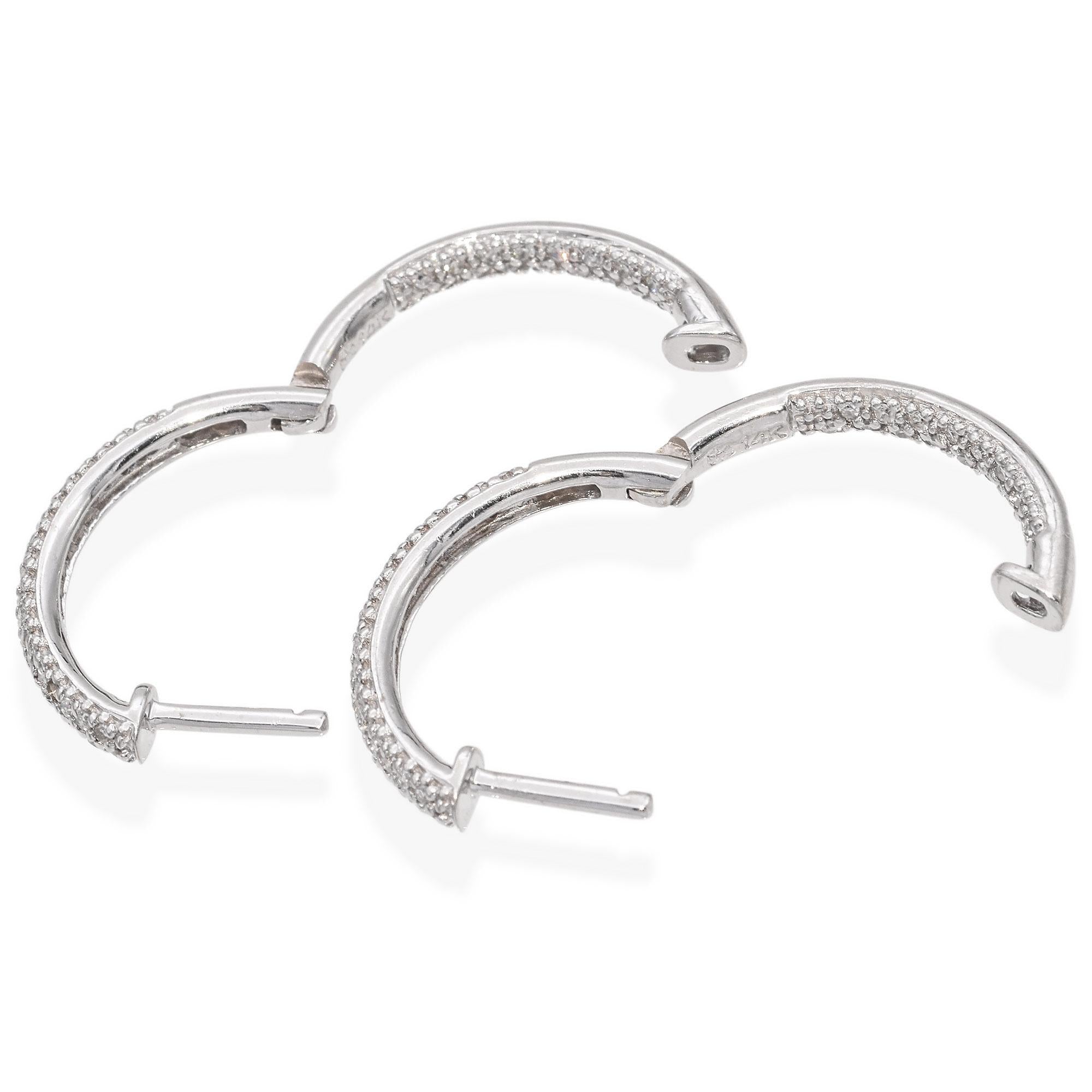 14K White Gold Inside Out 0.53 TCW Diamond Hoop Earrings