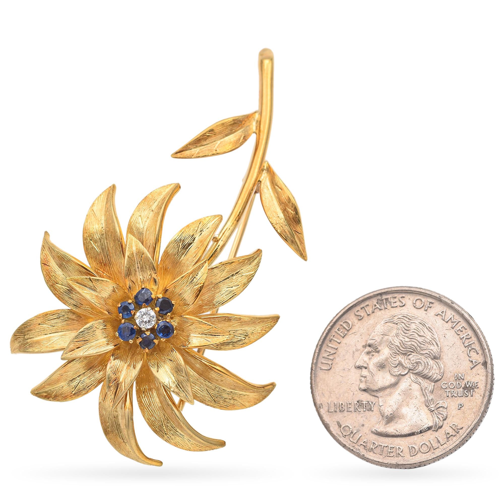 Tiffany & Co. 18K Yellow Gold Diamond & Sapphire Flower Brooch