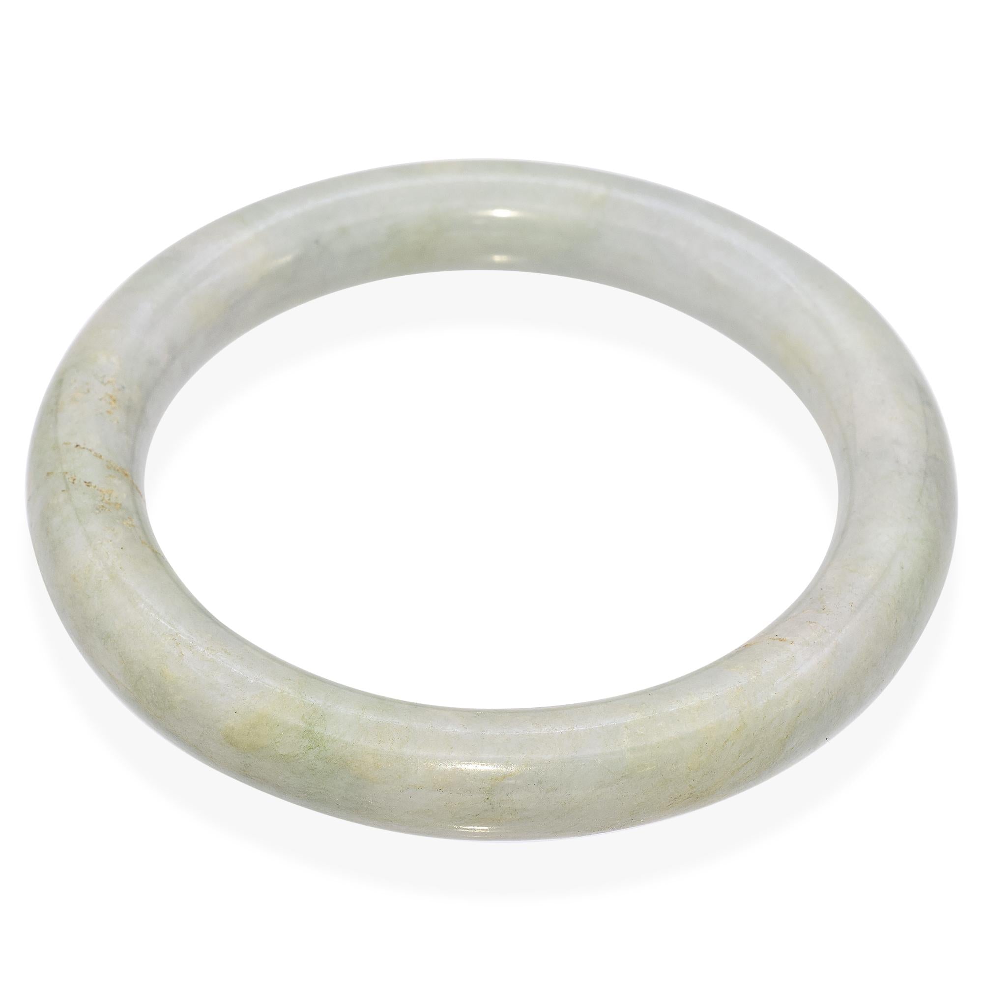 1920s Mottled Green Light Gray Jadeite Jade Bangle Bracelet