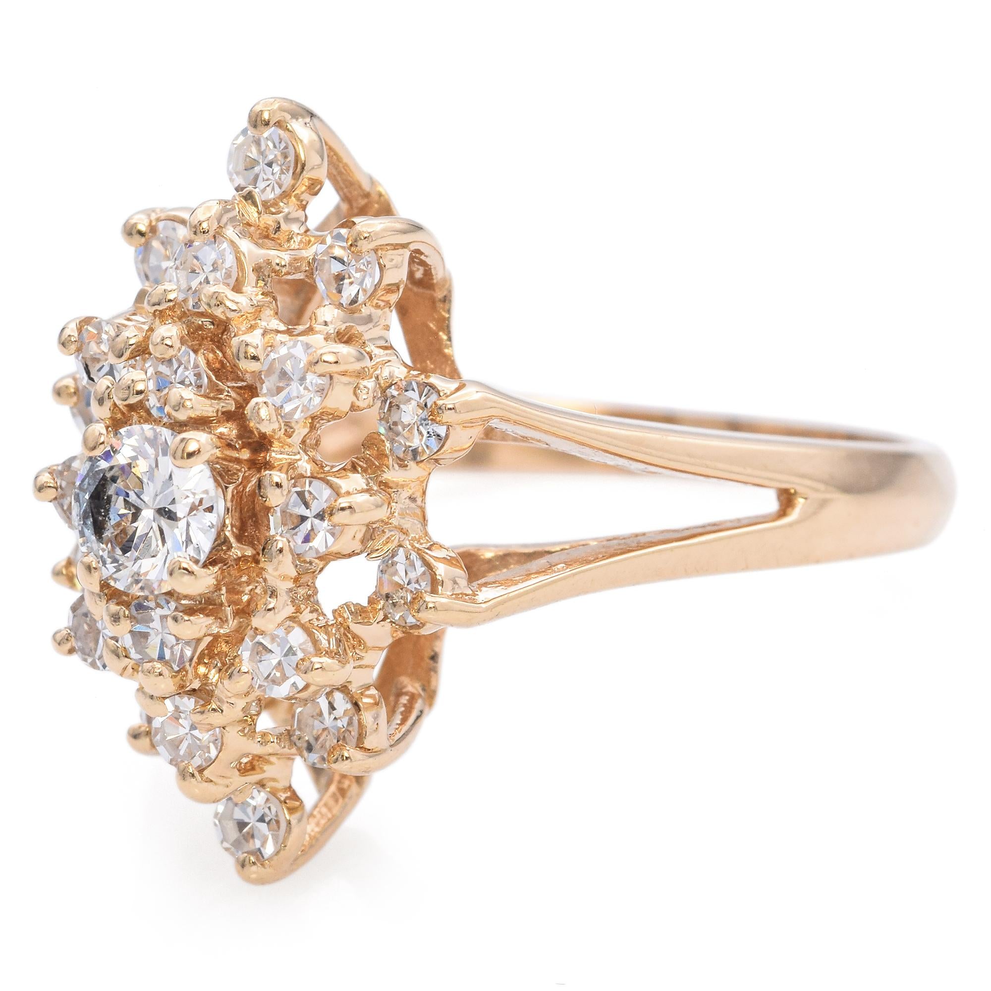 14k Yellow Gold Diamond Cluster Ring