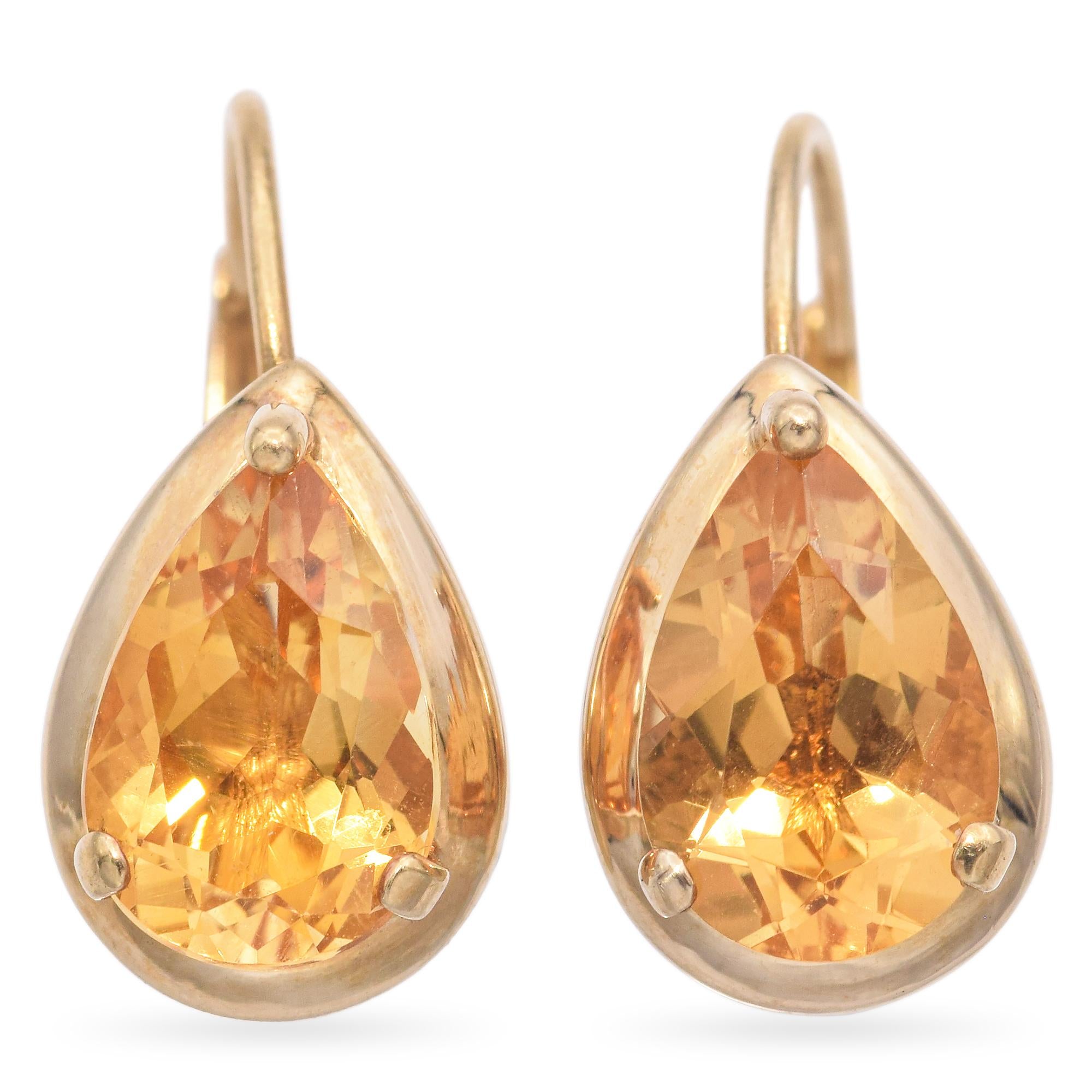 14K Yellow Gold 2.1 TCW Pear Citrine Drop Earrings