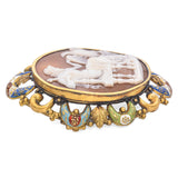 Antique Enthroned Zeus With His Eagle Yellow Gold and Enamel Cameo Brooch