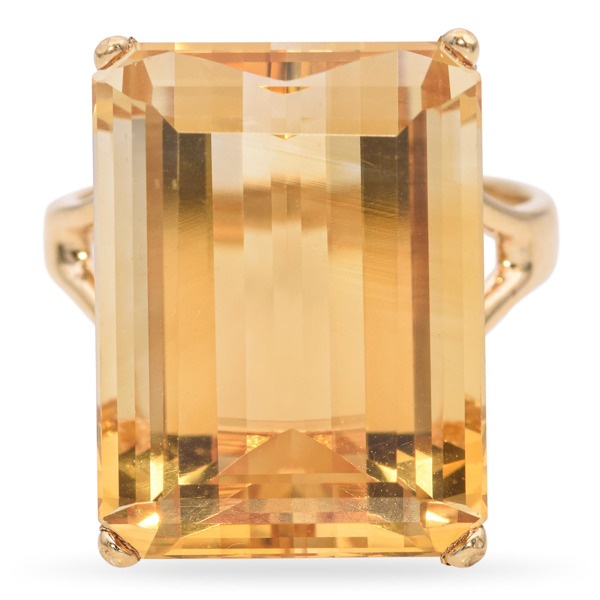 14K Yellow Gold Emerald-Cut 22.40 Ct. Citrine Cocktail Ring