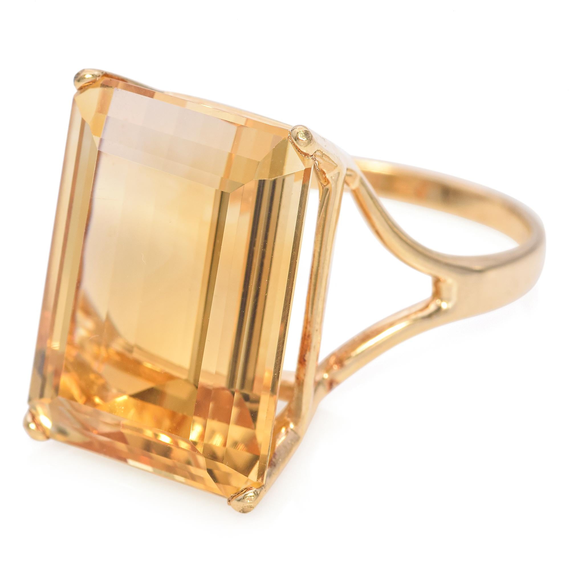 14K Yellow Gold Emerald-Cut 22.40 Ct. Citrine Cocktail Ring