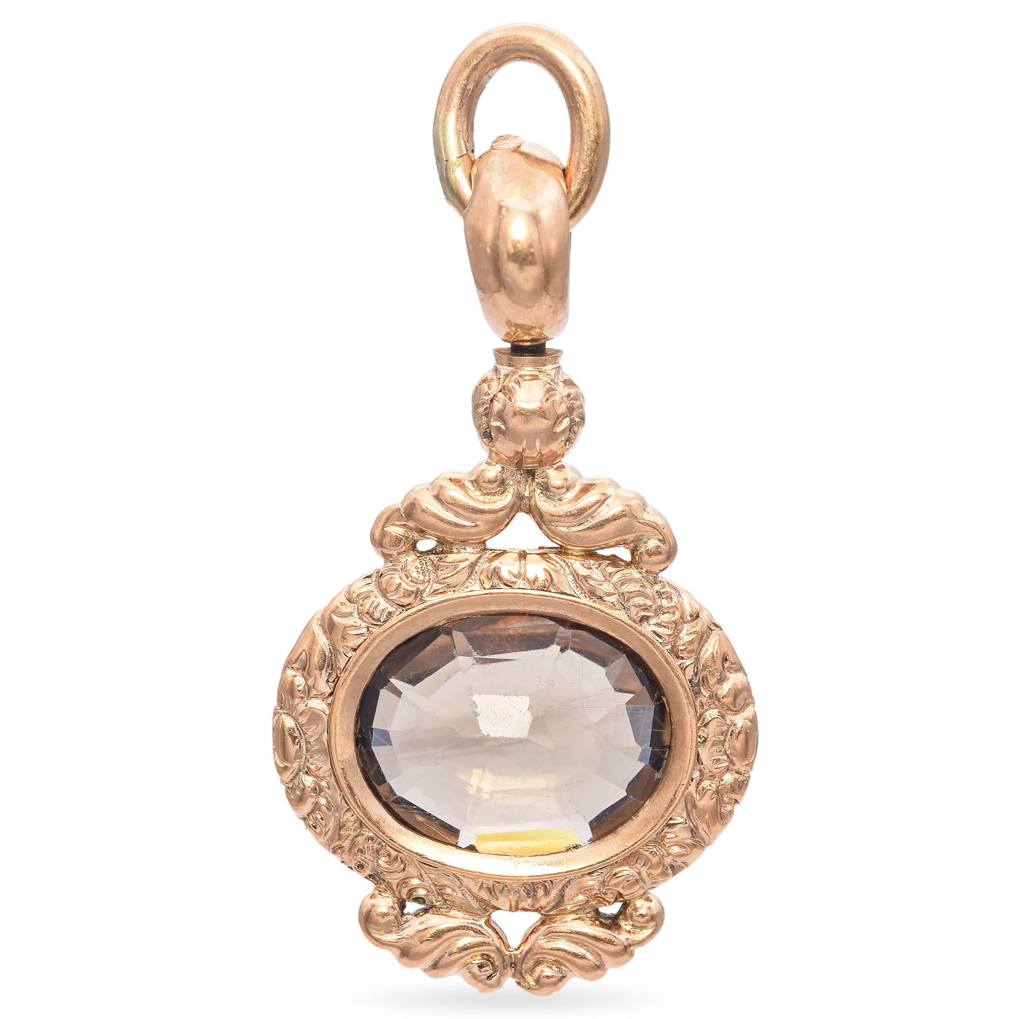 Antique Victorian Yellow Gold and Smoky Quartz Watch Fob Pendant