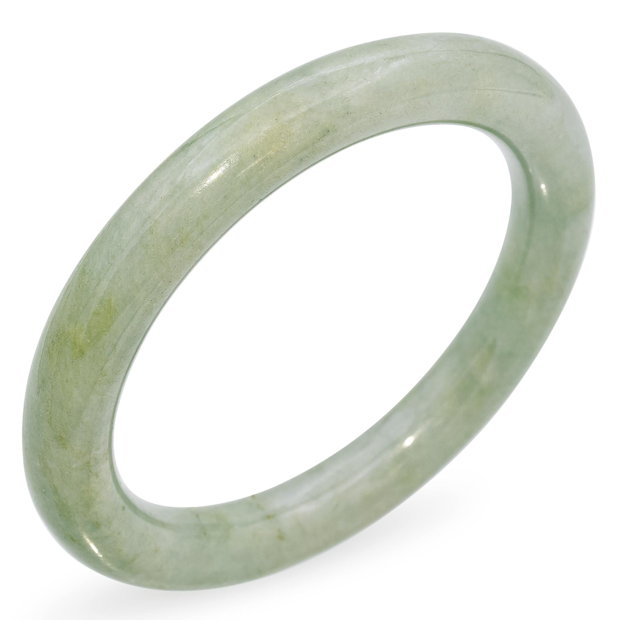 1920s Mottled Green Light Gray Jadeite Jade Bangle Bracelet