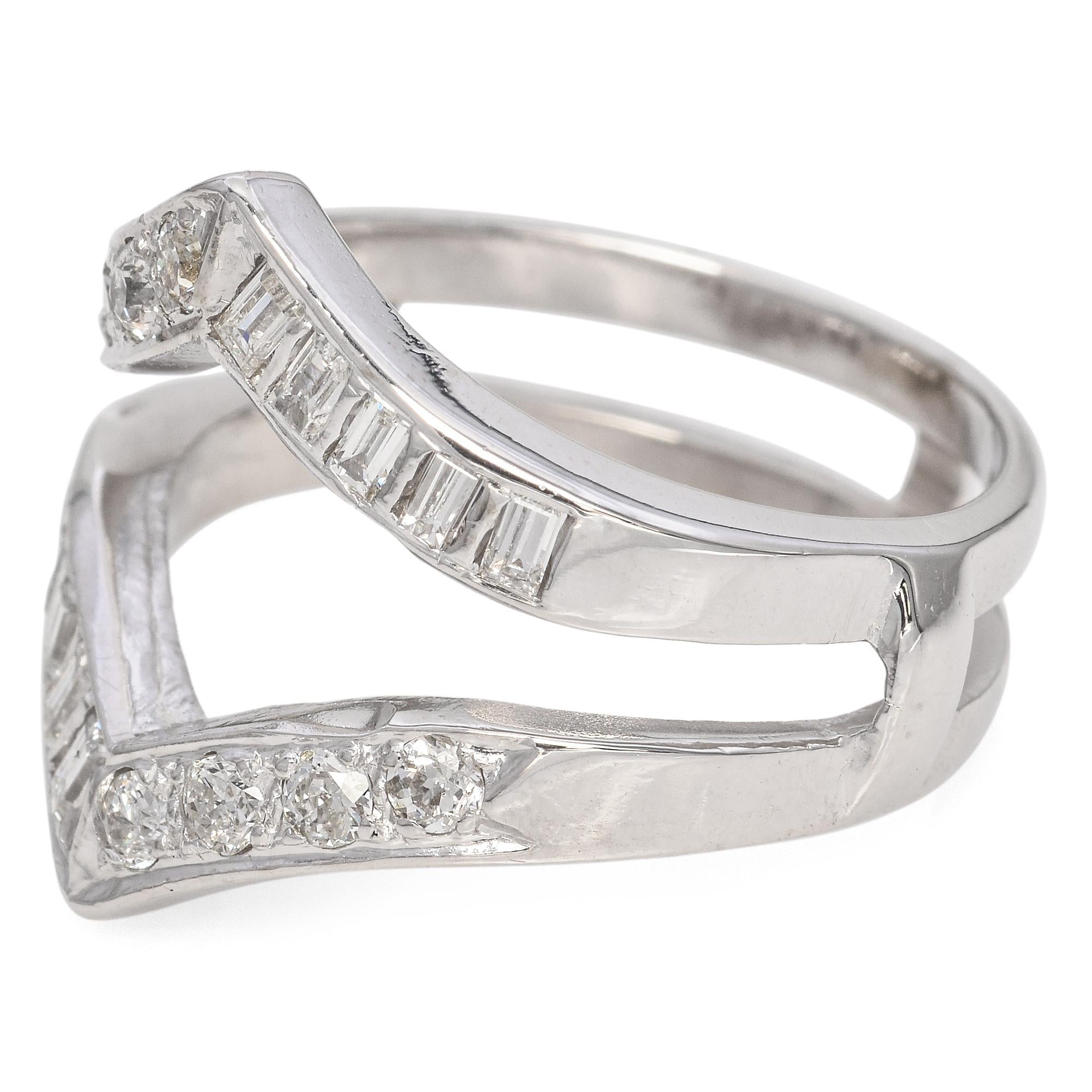 14K White Gold Round and Baguette 0.40 TCW  Diamond Engagement Ring Enhancer