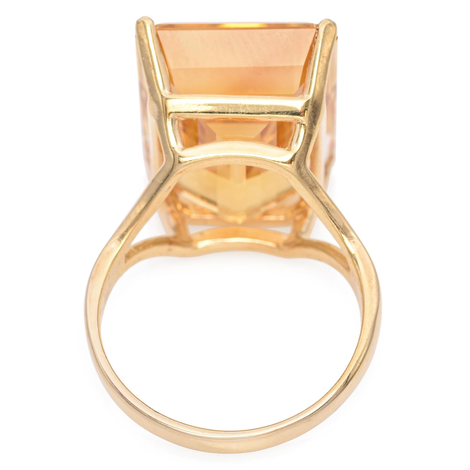 14K Yellow Gold Emerald-Cut 22.40 Ct. Citrine Cocktail Ring